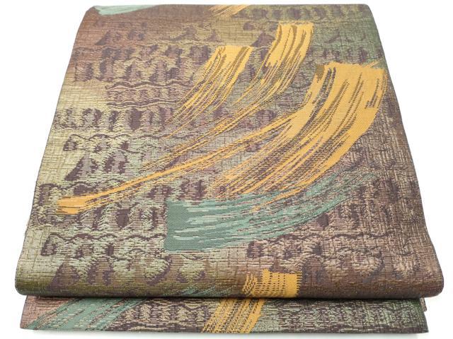 平和屋着物●両面 六通柄袋帯 抽象文 金糸 正絹 逸品 CAAY9761hy