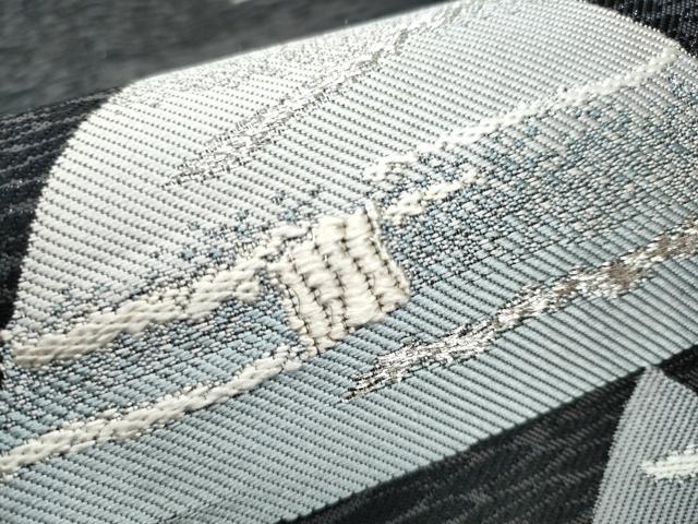 平和屋着物●六通柄袋帯 幾何学文 黒地 銀糸 正絹 逸品 CAAY9771hy