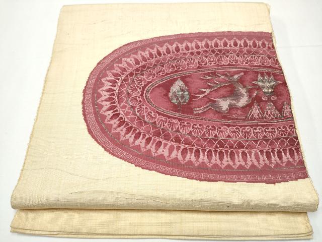 平和屋着物●八寸名古屋帯 一重帯 すくい織 鹿 金糸 正絹 逸品 CAAY9804hy