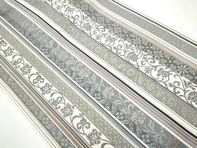 平和屋着物●本場筑前博多織 八寸名古屋帯 花唐草間道 正絹 逸品 CAAY9809hy
