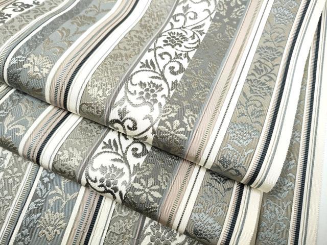 平和屋着物●本場筑前博多織 八寸名古屋帯 花唐草間道 正絹 逸品 CAAY9809hy