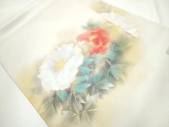 平和屋着物●塩瀬 九寸名古屋帯 牡丹 金彩 正絹 逸品 CAAY9821hy