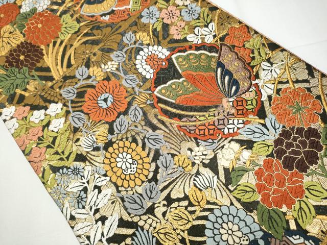 平和屋着物●両面 六通柄袋帯 唐織 花鳥文 金糸 正絹 逸品 CAAY9891hy