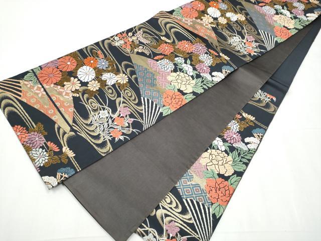 平和屋着物●六通柄袋帯 唐織 扇面流水草花文 金糸 正絹 逸品 CAAY9899hy