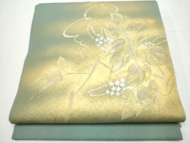 平和屋着物●九寸開き名古屋帯 蔦の葉文 金銀彩 正絹 逸品 CAAY9946hy