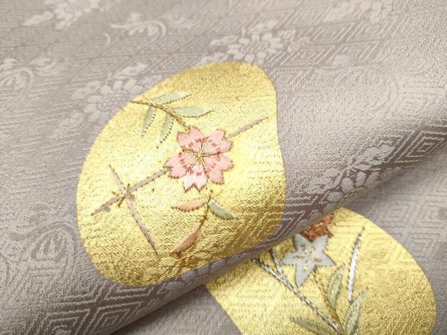 平和屋着物●九寸名古屋帯 刺繍 貝合わせ枝花文 金彩 正絹 逸品 CAAY9989hy