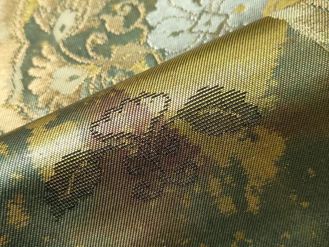 平和屋着物▼六通柄袋帯 吉祥花文 金銀糸 引箔 正絹 逸品 CAAZ0018dy