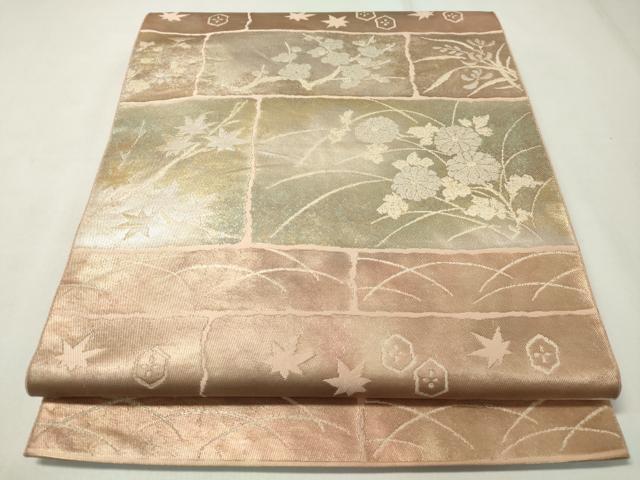 平和屋着物◎六通柄袋帯 草花文 金銀糸 正絹 逸品 CAAZ0062dy