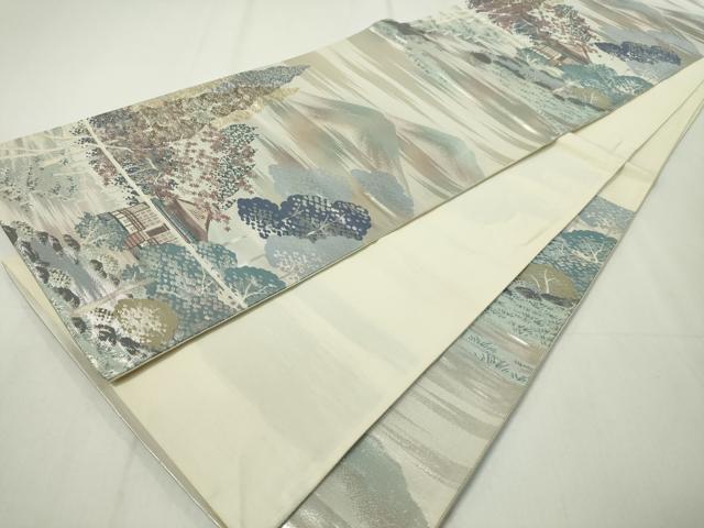 平和屋着物◎六通柄袋帯 風景文 銀糸 正絹 逸品 CAAZ0090dy