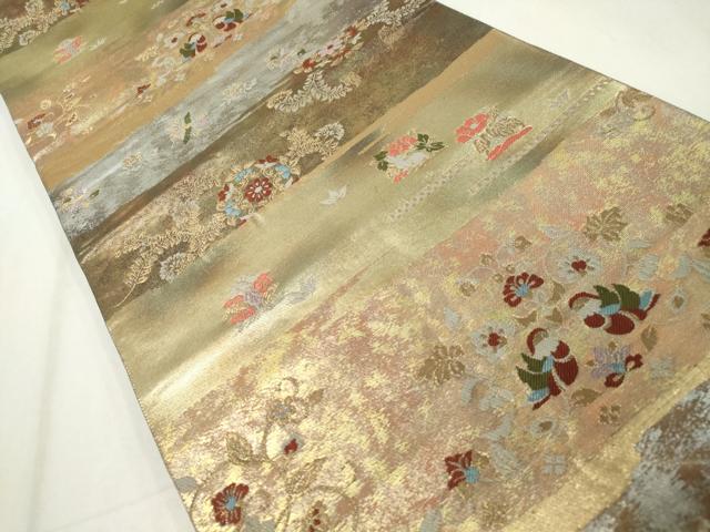 平和屋着物◎六通柄袋帯 みかげ錦 霞鴛鴦文 金糸 正絹 逸品 CAAZ0094dy