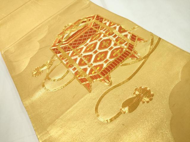 平和屋着物◎太鼓柄袋帯 駒刺繍 貝桶花文 金糸 やまとオリジナル 正絹 逸品 CAAZ0106dy