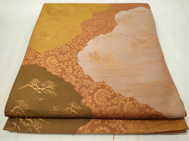 平和屋着物◎全通柄 本袋帯 更紗草花文 金糸 正絹 逸品 CAAZ0109dy