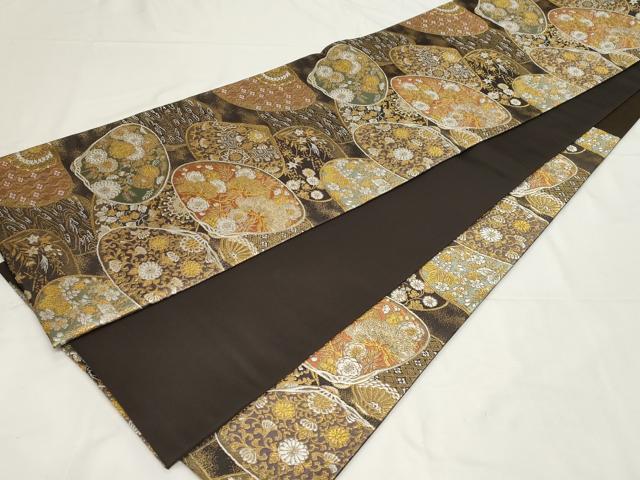 平和屋着物●西陣の名門 加納幸謹製 六通柄袋帯 唐織 貝合せ花文 金糸 正絹 逸品 未使用 CAAZ0324dy