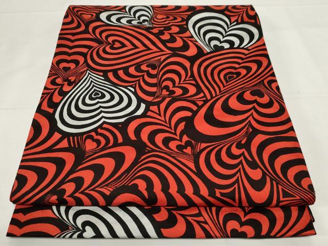 平和屋着物●全通柄袋帯 ハート 黒地 正絹 逸品 CAAZ0326dy
