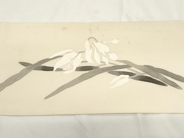 平和屋着物●塩瀬 九寸名古屋帯 手描き 草花文 金彩 正絹 逸品 CAAZ0354dy