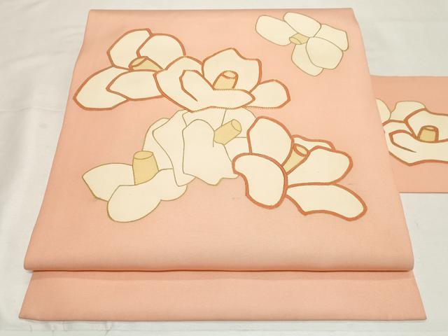 平和屋着物●九寸名古屋帯 駒刺繍 椿 金彩 正絹 逸品 CAAZ0377dy