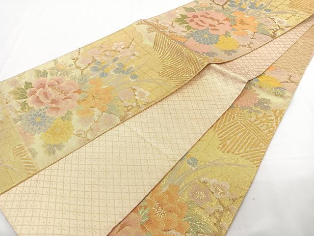 平和屋着物◎佐賀錦 六通柄袋帯 草花文 金糸 正絹 逸品 CAAZ0415xi