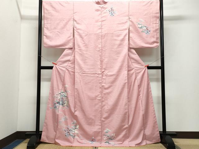 平和屋着物●訪問着 友禅 紬地 流水風景松花文 正絹 逸品 CAAZ0804vf
