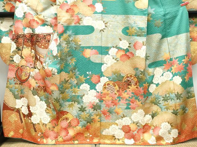平和屋着物●豪華振袖 駒刺繍 風景楽器花文 金彩 正絹 逸品 CAAZ0858vf
