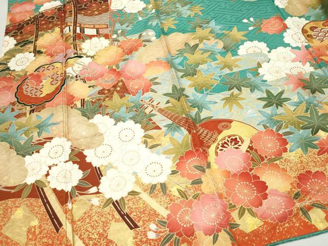 平和屋着物●豪華振袖 駒刺繍 風景楽器花文 金彩 正絹 逸品 CAAZ0858vf
