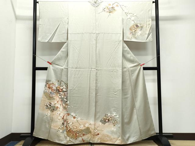 平和屋着物●訪問着 絵巻飛鶴草花文 金彩 正絹 逸品 CAAZ0873vf