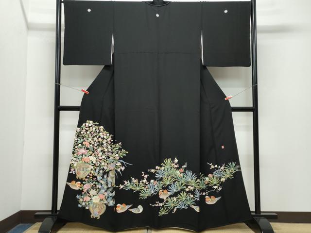 平和屋着物●豪華黒留袖 友禅 作家物 鴛鴦陶器草花文 正絹 逸品 CAAZ0881vf