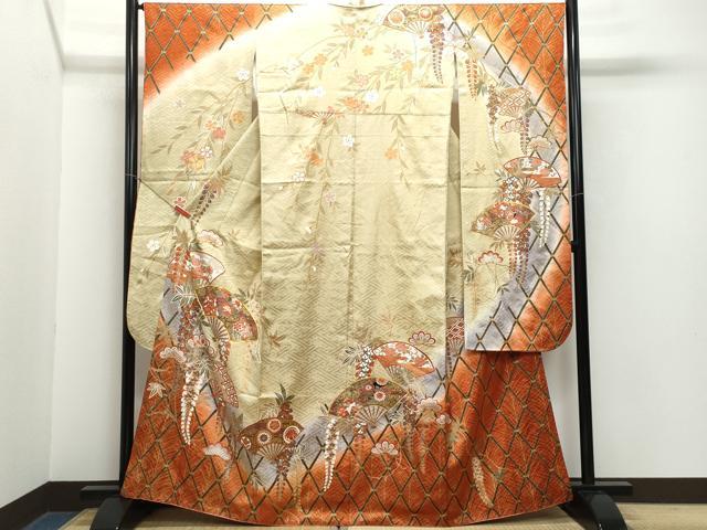 平和屋着物●豪華振袖 駒刺繍 扇面花丸文 金彩 正絹 逸品 CAAZ0901vf