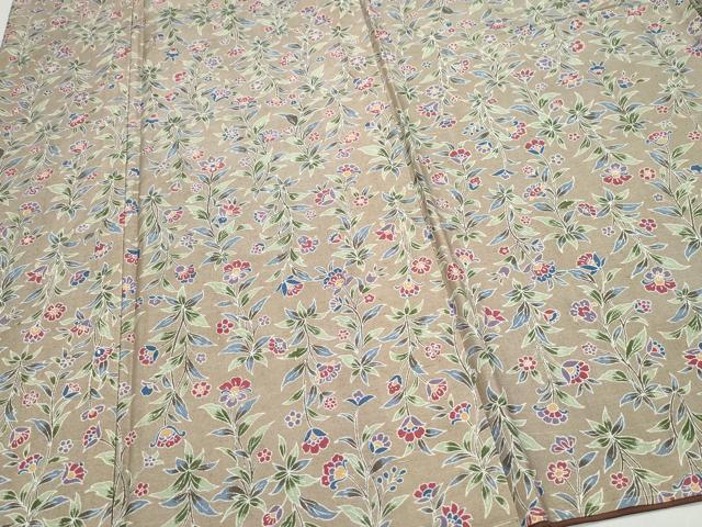 平和屋着物●上質な小紋 紬地 型染め 更紗草花文 正絹 逸品 未使用 CAAZ0904vf