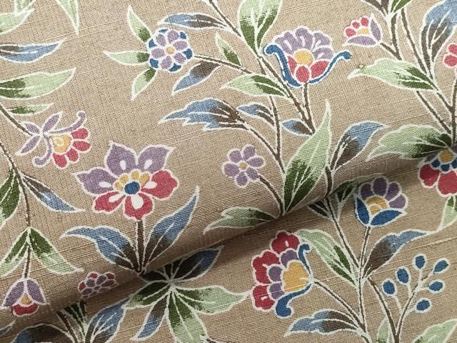 平和屋着物●上質な小紋 紬地 型染め 更紗草花文 正絹 逸品 未使用 CAAZ0904vf