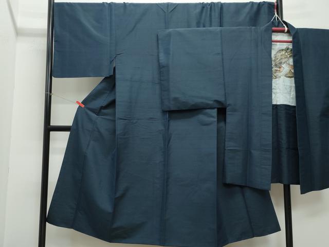 平和屋着物●男性 紬 アンサンブル 濃紺色 正絹 逸品 CAAZ0919vf