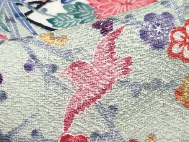 平和屋着物●上質な小紋 型染め 地紙草花鳥文 正絹 逸品 CAAZ1015vf