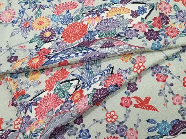 平和屋着物●上質な小紋 型染め 地紙草花鳥文 正絹 逸品 CAAZ1015vf