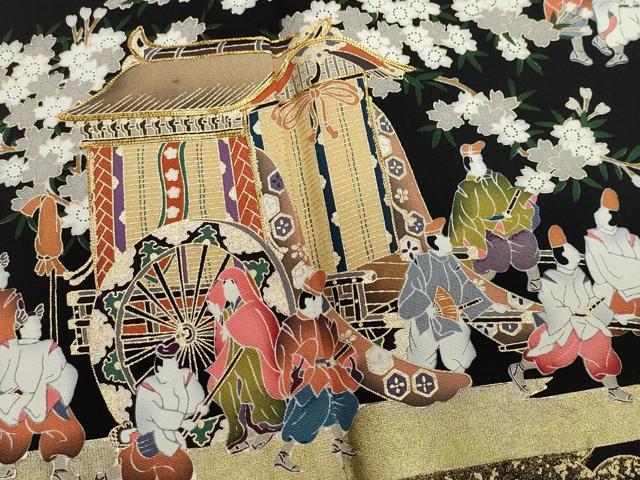 平和屋着物●豪華黒留袖 作家物 駒刺繍 御所車人物文 金彩 正絹 逸品 未使用 CAAZ1034vf