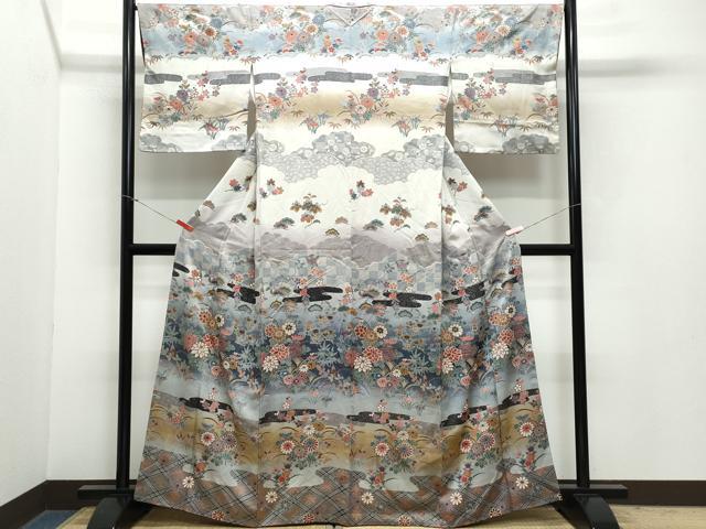 平和屋着物●訪問着 草花文 銀彩 正絹 逸品 CAAZ1038vf