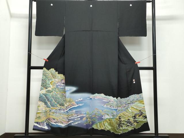 平和屋着物●京加賀友禅 松本健一 黒留袖 風景松文 正絹 逸品 CAAZ1039vf