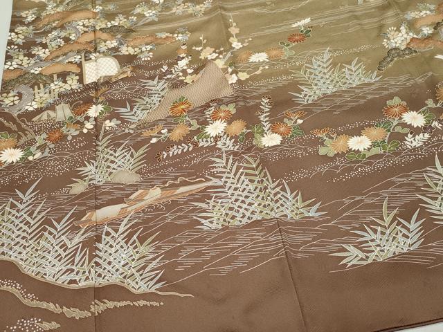 平和屋着物●訪問着 駒刺繍 風景草花文 暈し染め 金彩 正絹 逸品 CAAZ1073vf