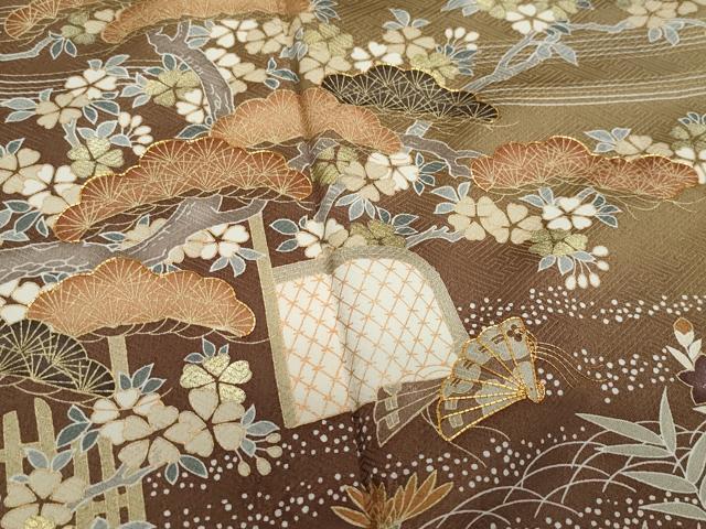 平和屋着物●訪問着 駒刺繍 風景草花文 暈し染め 金彩 正絹 逸品 CAAZ1073vf