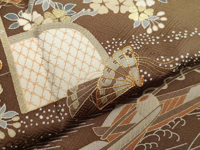 平和屋着物●訪問着 駒刺繍 風景草花文 暈し染め 金彩 正絹 逸品 CAAZ1073vf