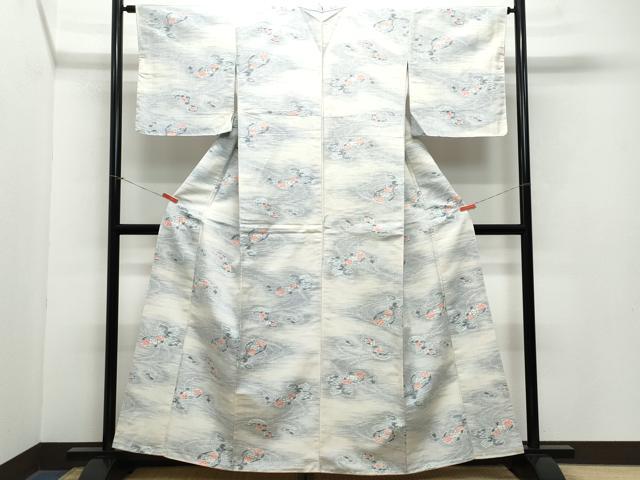 平和屋着物●小千谷紬 流水楽器花文 正絹 逸品 CAAZ1100vf