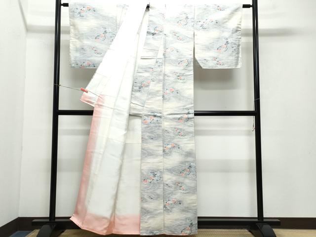 平和屋着物●小千谷紬 流水楽器花文 正絹 逸品 CAAZ1100vf