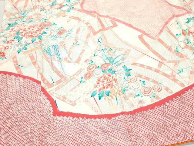 平和屋着物●豪華振袖 絞り 刺繍 花籠文 正絹 逸品 CAAZ1118vf