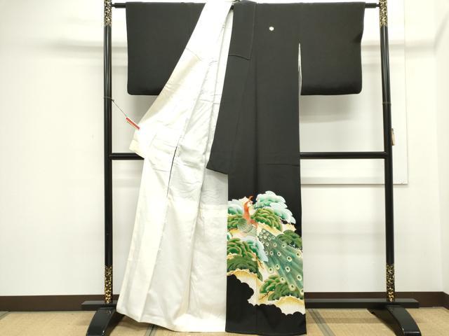 平和屋着物■豪華黒留袖 刺繍 孔雀松文 金彩 正絹 逸品 CAAZ1311ou