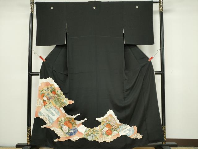 平和屋着物■豪華黒留袖 孔雀花文 正絹 逸品 CAAZ1430ou