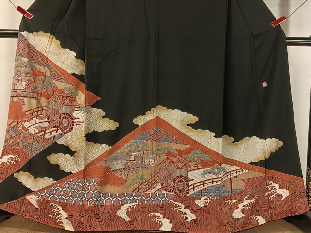 平和屋着物■豪華黒留袖 作家物 雲取り色紙御所車花文 金彩 正絹 逸品 CAAZ2145vp