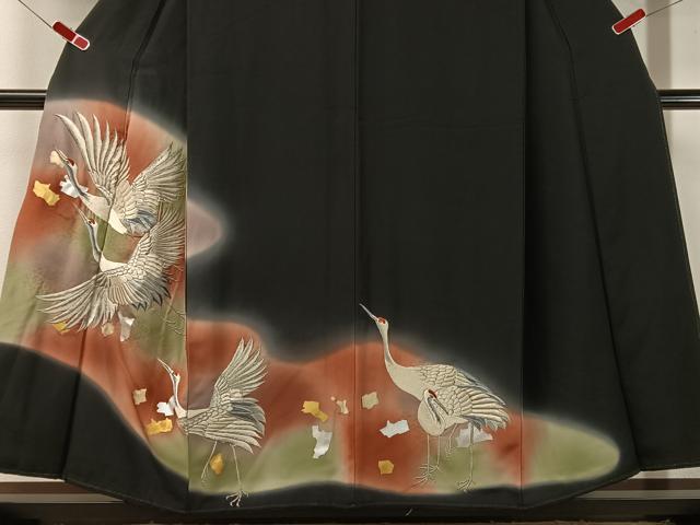 平和屋着物■豪華黒留袖 刺繍 飛鶴箔散らし 暈し染め 金銀彩 正絹 逸品 CAAZ2261vp