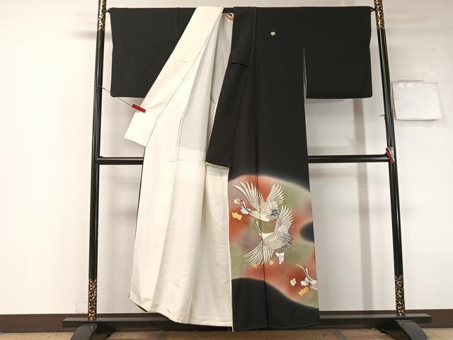 平和屋着物■豪華黒留袖 刺繍 飛鶴箔散らし 暈し染め 金銀彩 正絹 逸品 CAAZ2261vp
