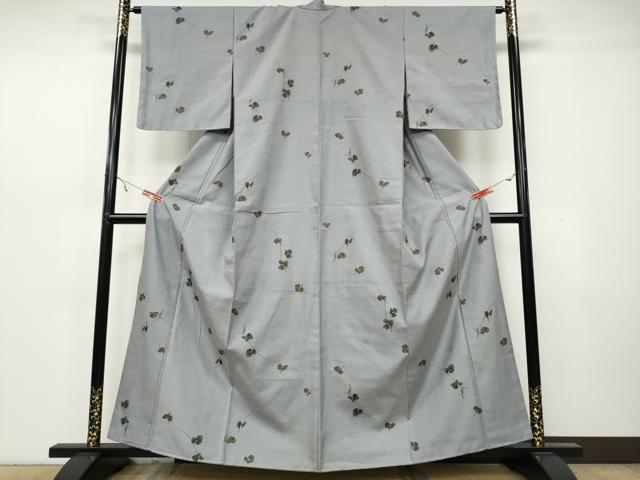 平和屋着物●上質な小紋 紬地 蔦の葉花文 金彩 正絹 逸品 CAAZ2411ut