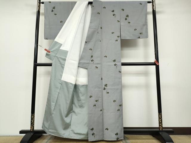平和屋着物●上質な小紋 紬地 蔦の葉花文 金彩 正絹 逸品 CAAZ2411ut