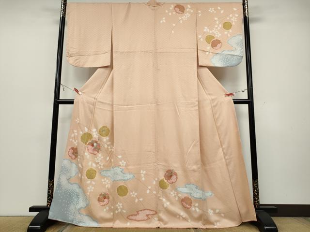 平和屋着物●訪問着 絞り 刺繍 雪輪草花文 金彩 正絹 逸品 CAAZ2446ut