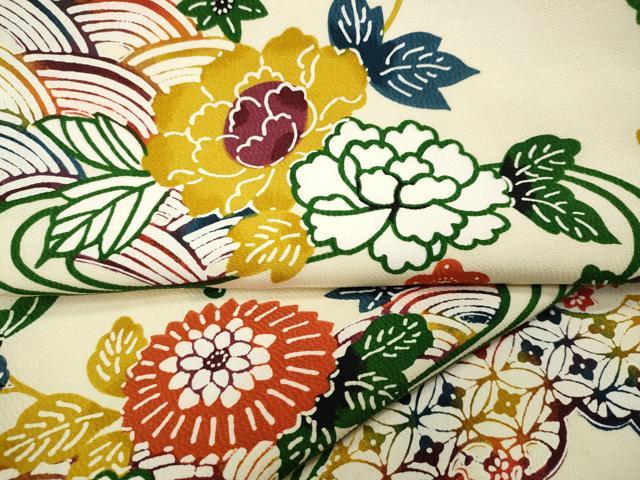 平和屋着物●上質な小紋 型染め 立波花文 正絹 逸品 CAAZ2459ut